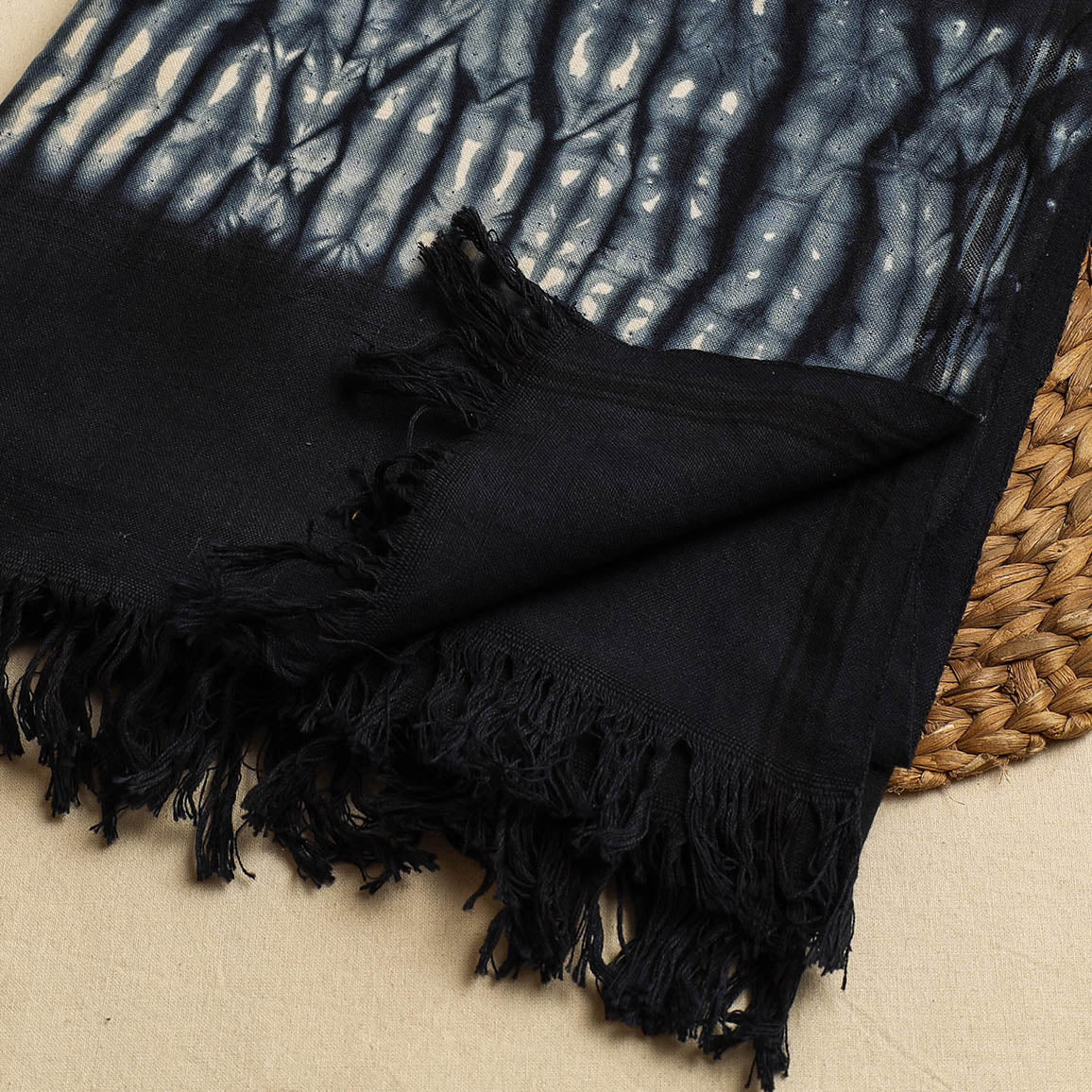 ARTISAN HAND BLOCK PRINTS Black - Shibori Tie & Dye Pure Handloom Cotton Bath Towel - view 2