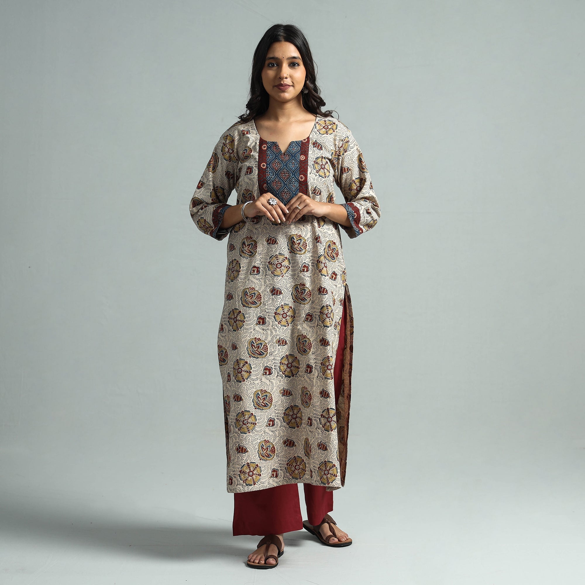 ITOKRI CASUALS Beige - Pedana Kalamkari Block Printed Cotton Kurta with Palazzo Set - view 2
