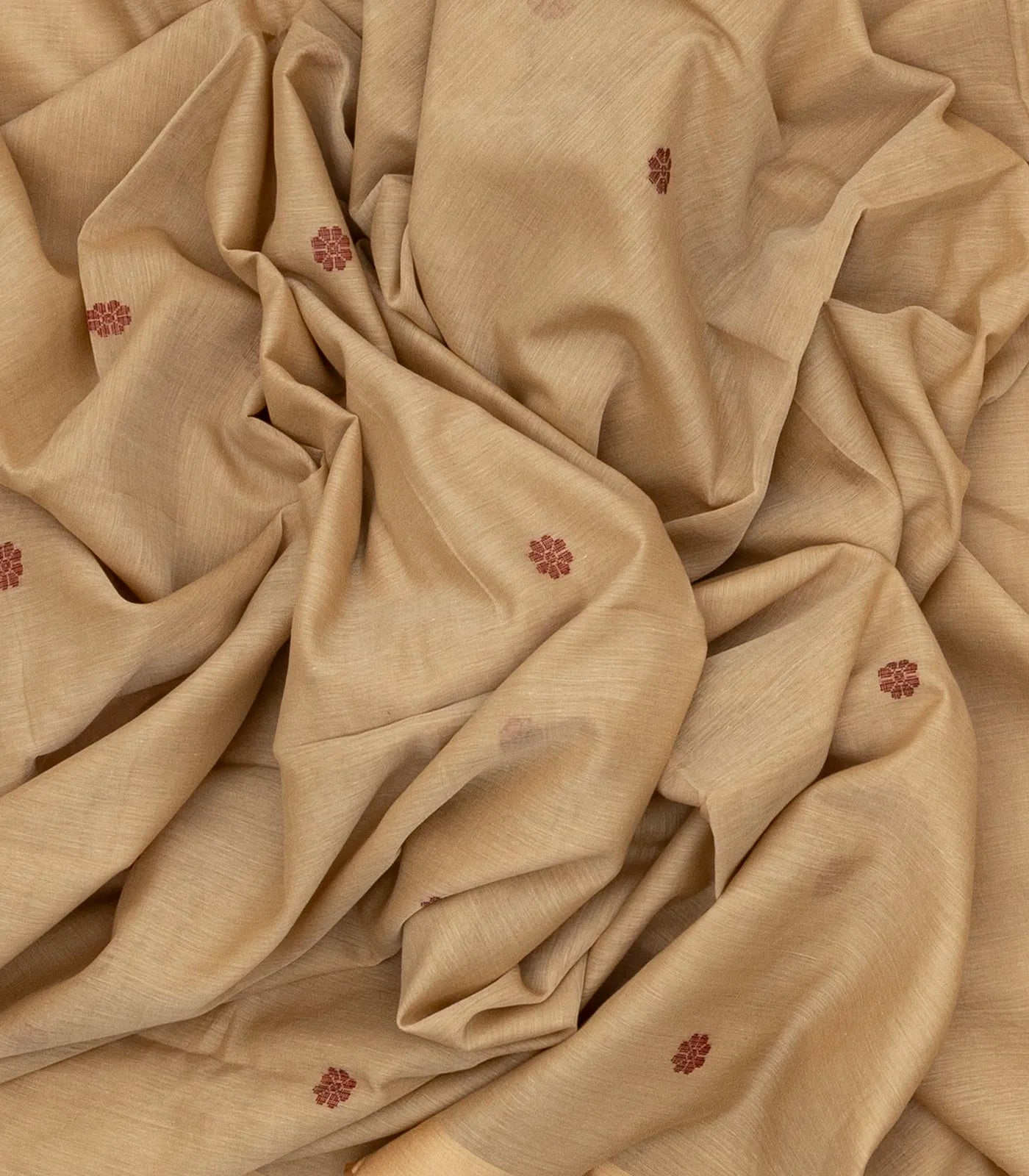 RmKV Beige Handloom Bengal Cotton Saree With Kamalam Buttas - view 3