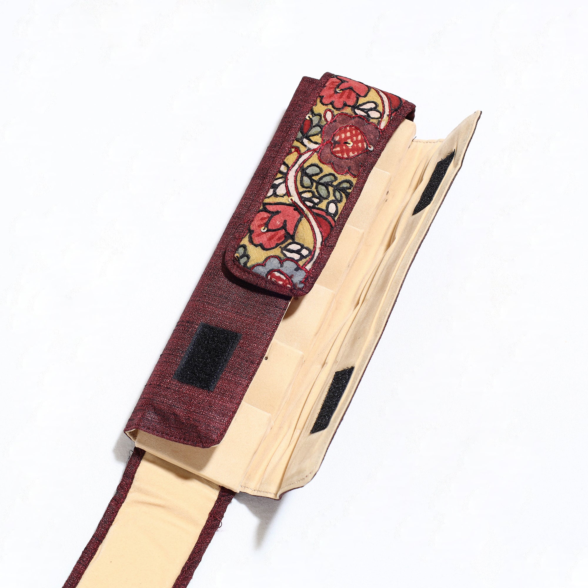 DWARAKA PLUS Brown - Handpainted Kalamkari Natural Dyed Ghicha Silk Earrings Pouch 06 - view 3