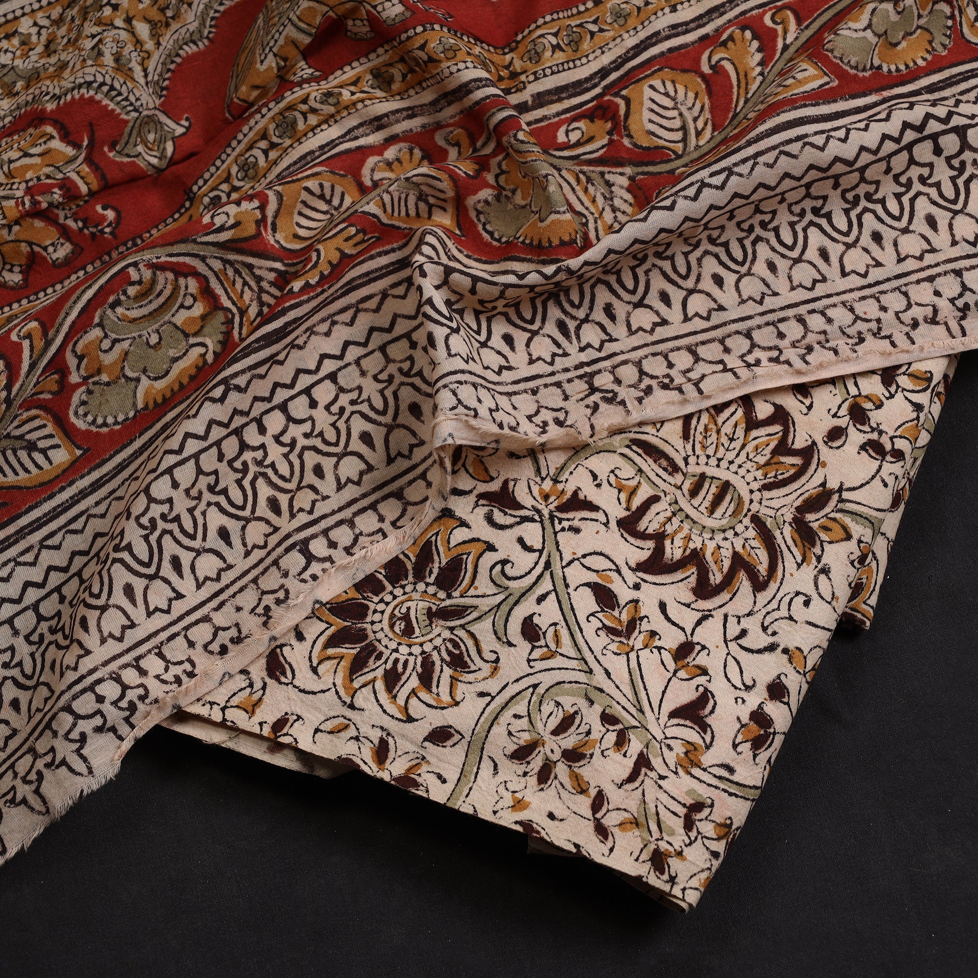 VENKATA BHANU KALAMKARI PEDANA Beige - 2pc Pedana Kalamkari Block Printed Cotton Suit Material Set 08 - view 2