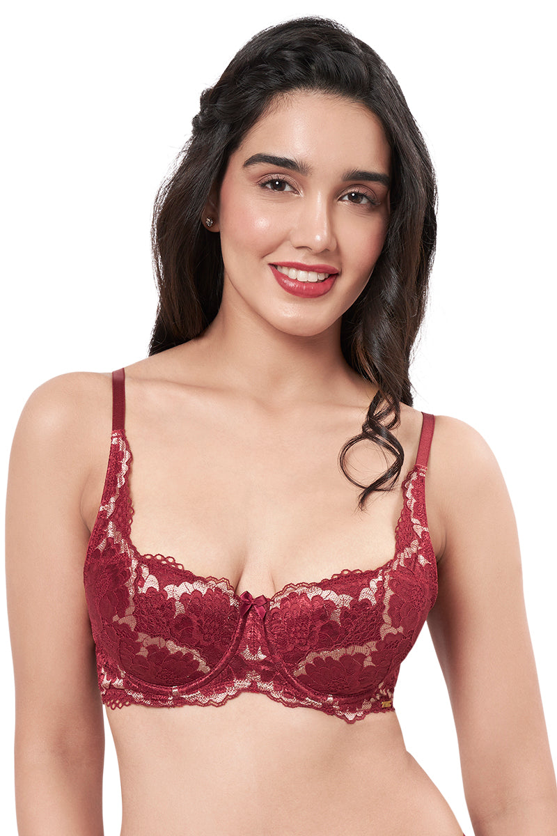 Amante Eternal Bliss Lightly Padded Wired Demi Coverage Balconette Bra - Red Berry