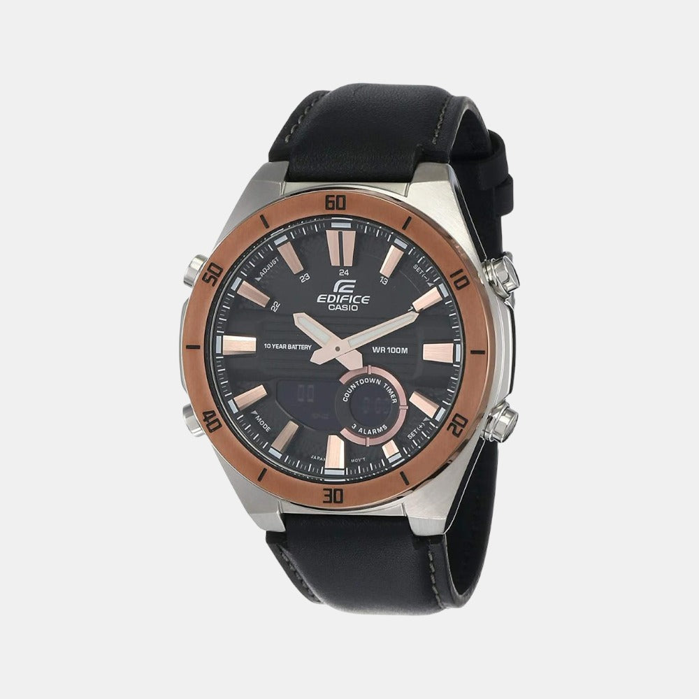 Casio Edifice Men Quartz Black Dial Analog-Digital Leather Watch EX459