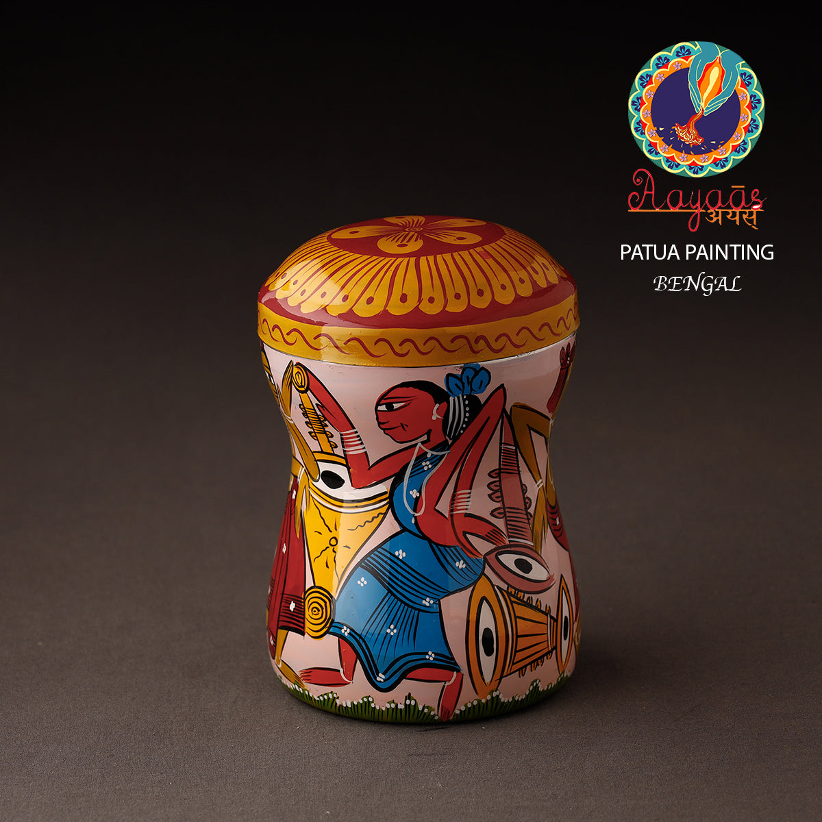 AAYAAS Bengal Patua Handpainted Stainless Steel Multi Utility Container