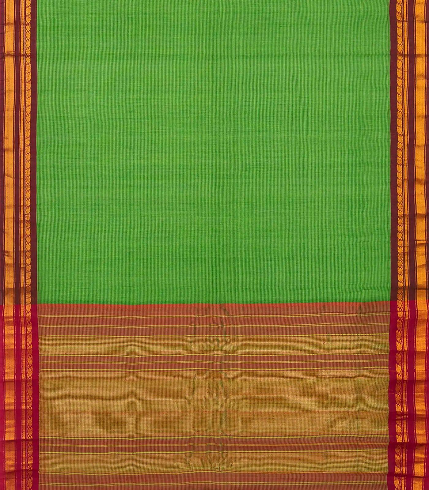 RmKV Light Green Handloom Gadwal Cotton Saree With Stripes -Light Green - view 2