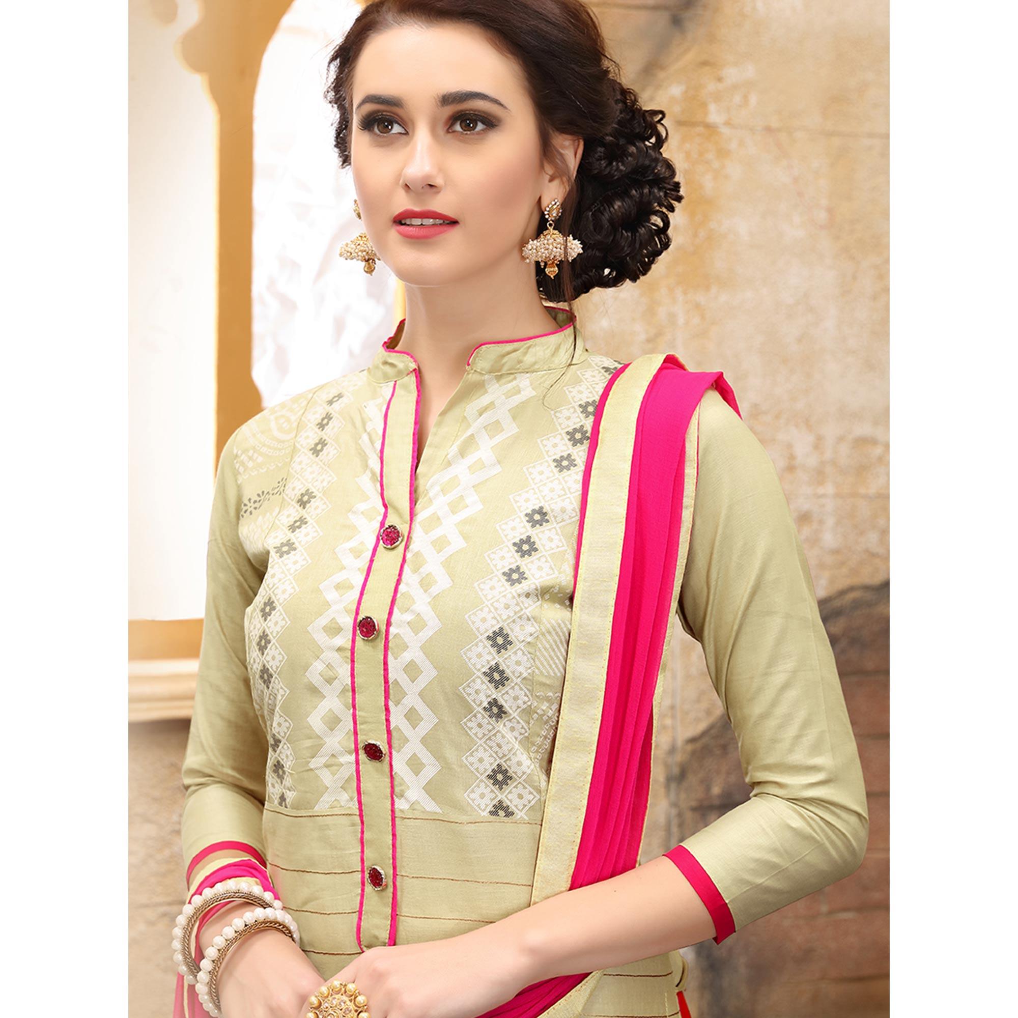 Peachmode Classy Cream Colored Party Wear Embroidered Cotton Dress Material - view 3