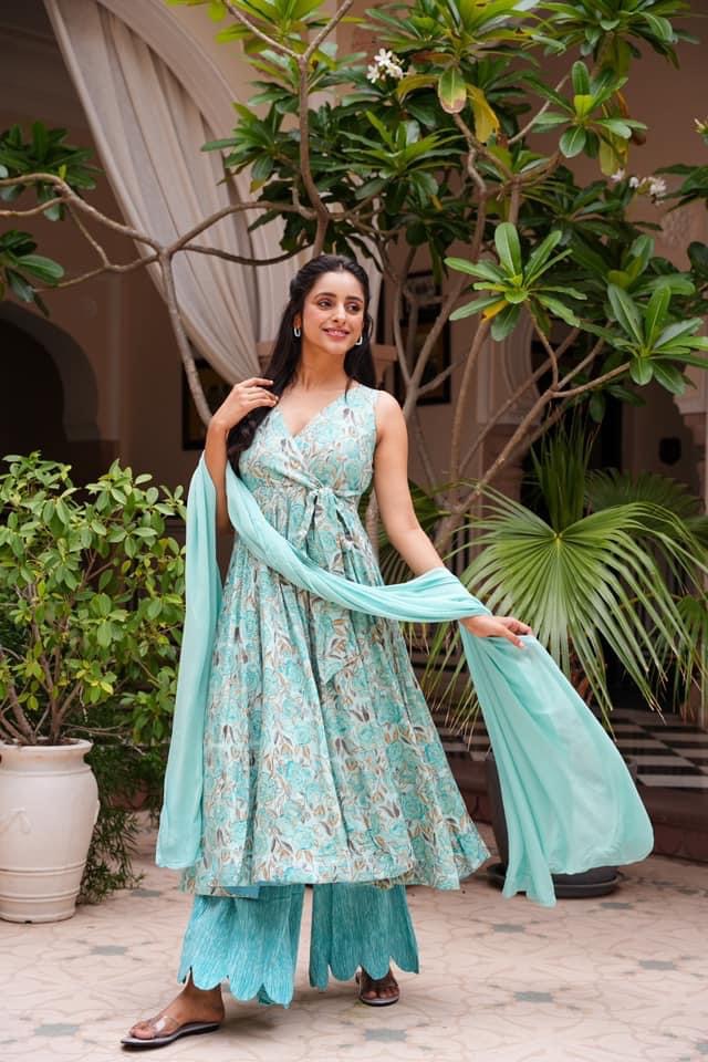 Idaho-o Water blue rayon suit set - view 2