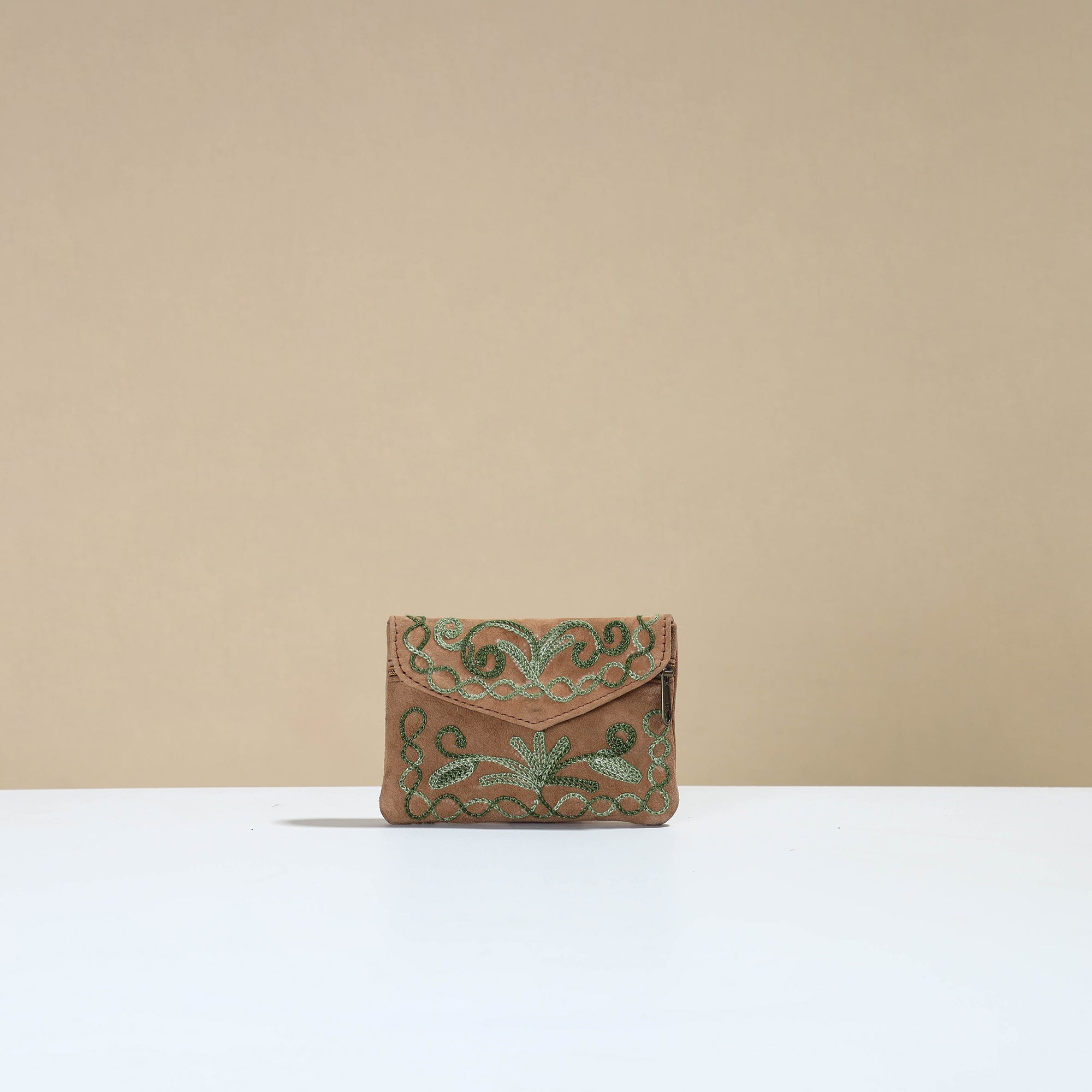 ITOKRI CRAFTS INITIATIVE Brown - Kashmiri Crewel Hand Embroidery Velvet Coin Purse 07