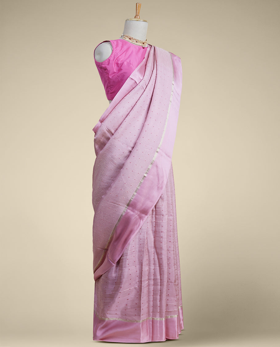 Pothys Pink floral motifs mysore silk saree with self zari border - view 2