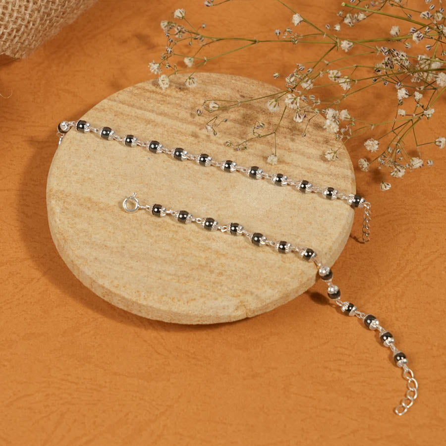 Prinjal Jewellers Black Beads Embedded in Silver Nazariya for Kids - view 2