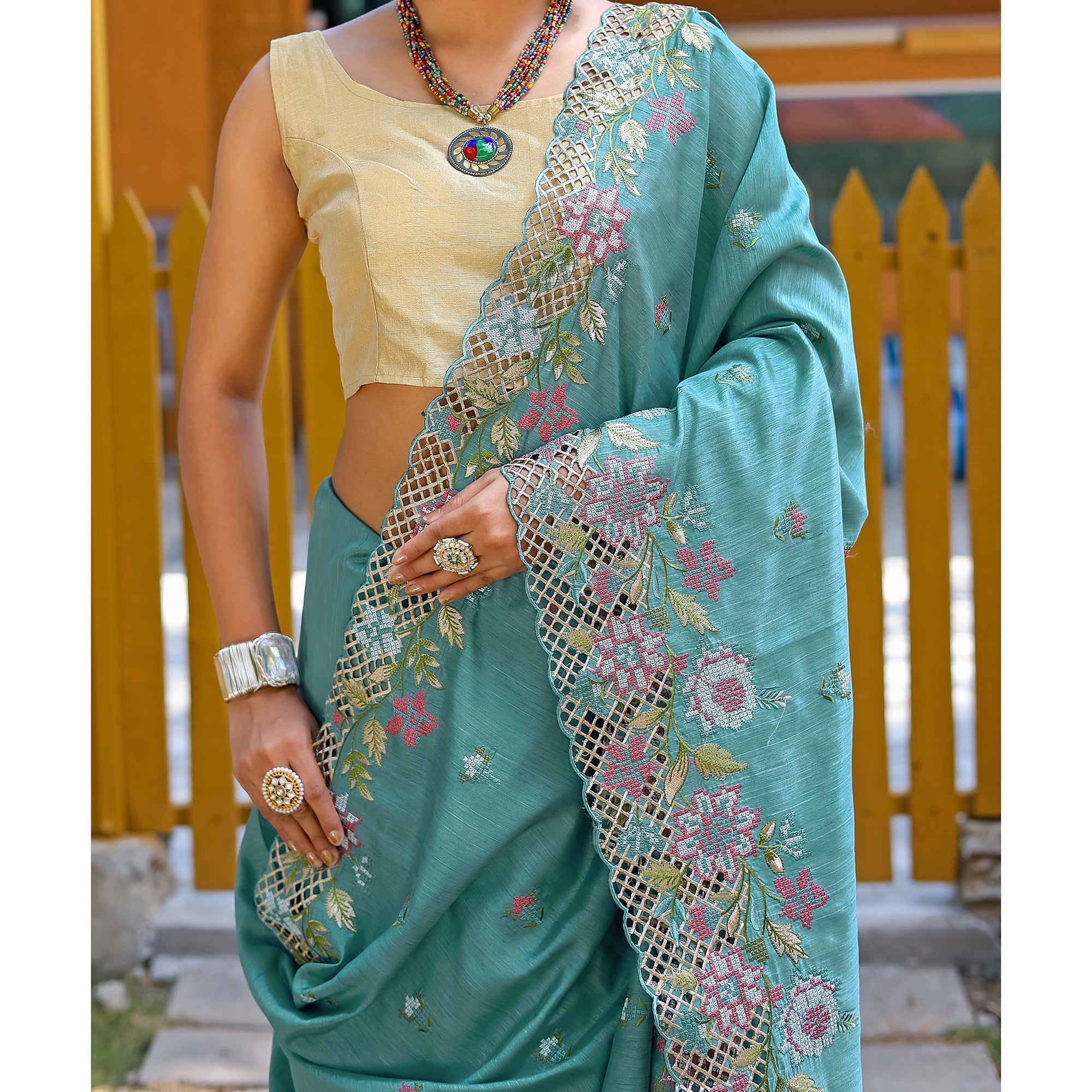 TASARIKA COUTURE Apeksha Sky Silk Handwork Saree - view 4