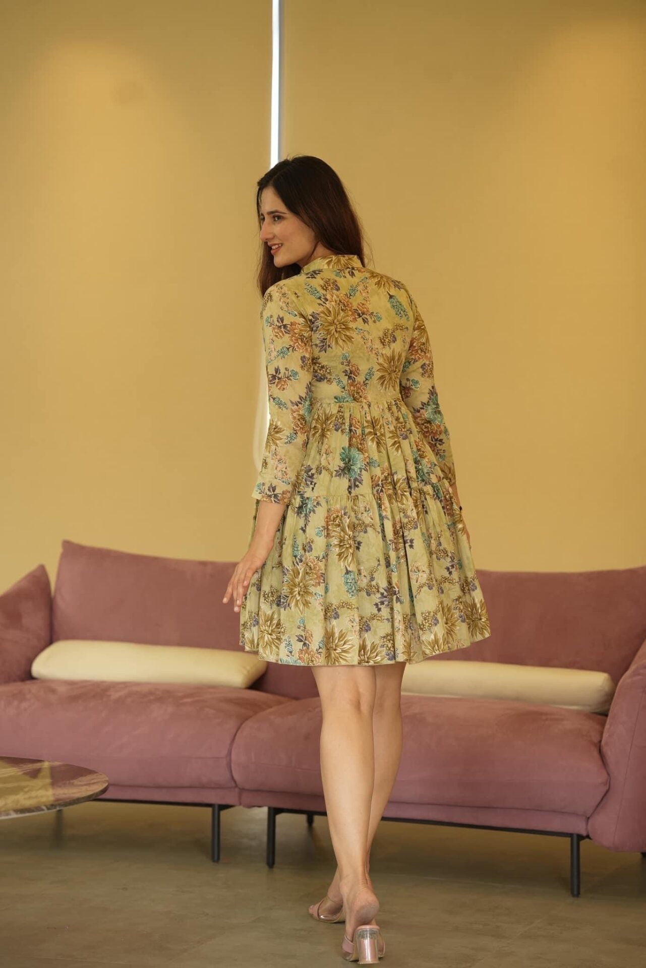 Idaho-o mulmul green floral dress - view 4