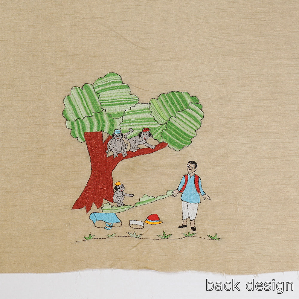 ITOKRI CRAFTS INITIATIVE Beige - Bengal Kantha Embroidery Raw Silk Blouse Piece - view 3