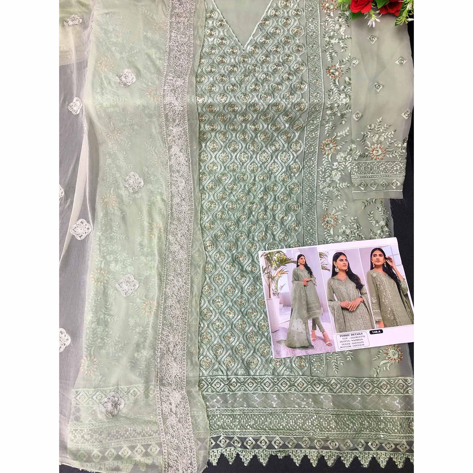 BlackTree green-embroidered-georgette-pakistani-suit-145083 - view 6