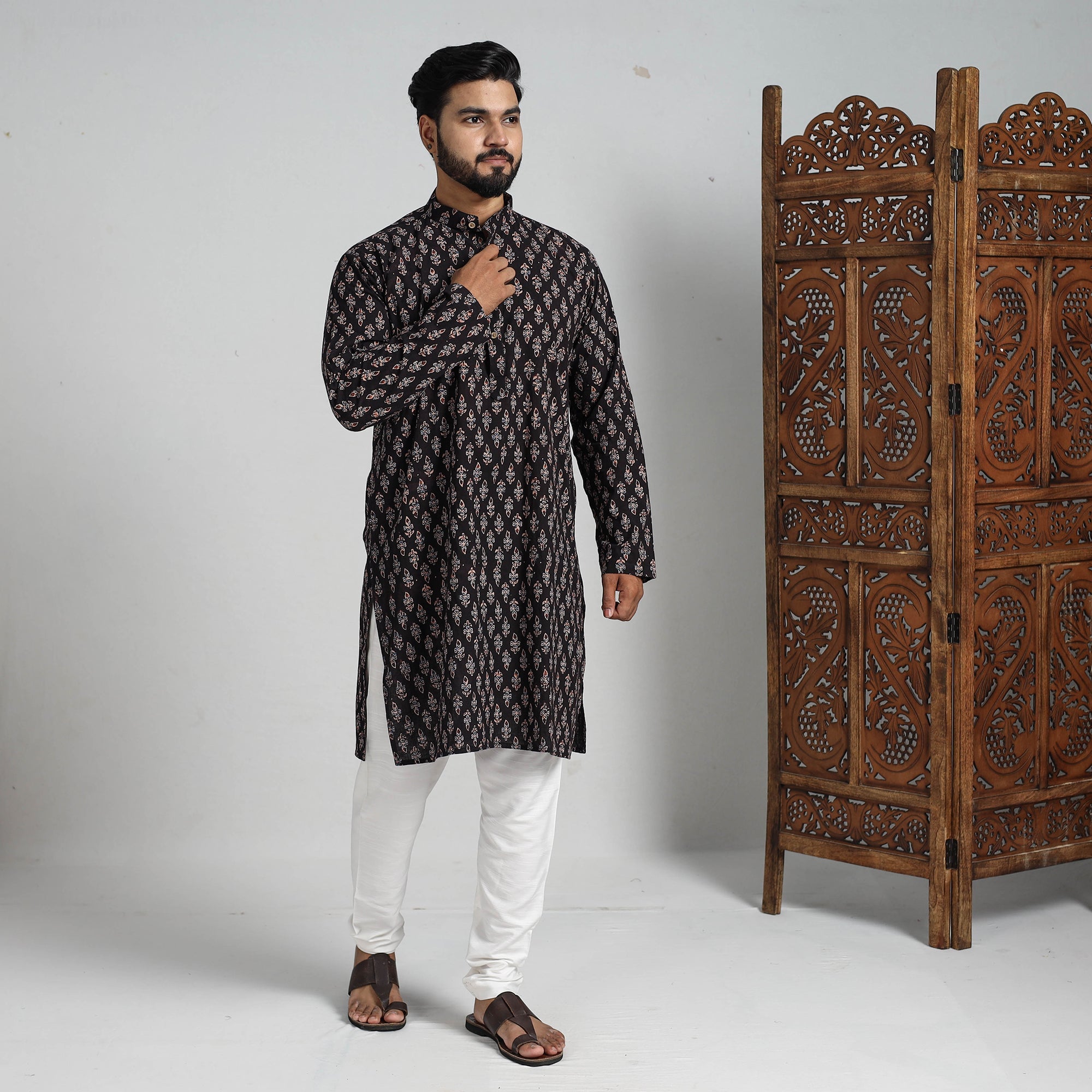 ITOKRI CASUALS Ajrakh Block Printed Cotton Men Long Kurta 10