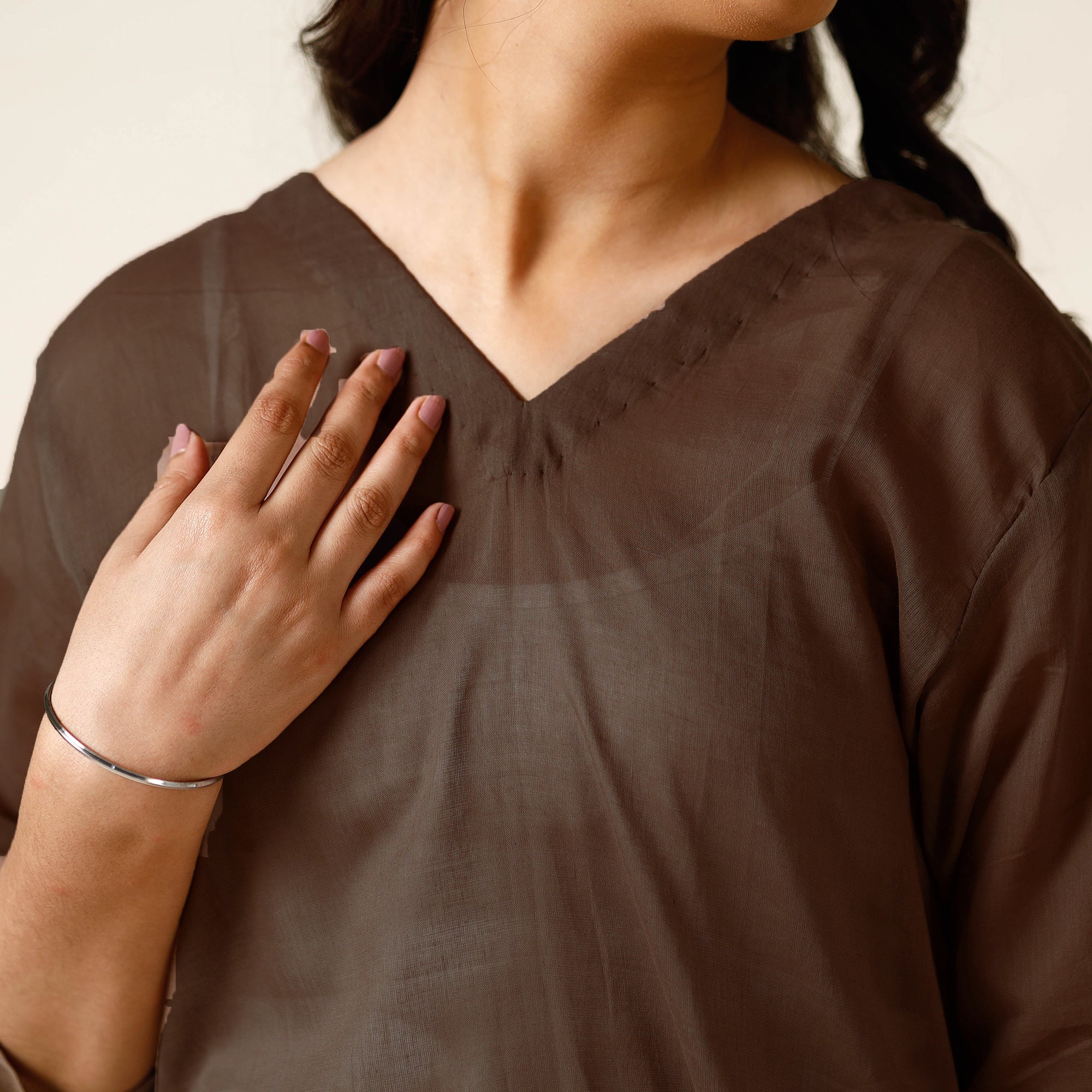 Brown - Mulmalai Cotton Plain Dyed Straight Long Kurta 31 - view 4