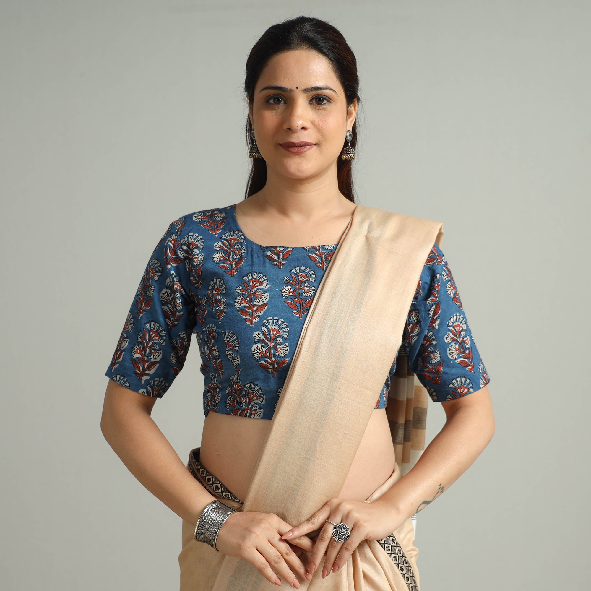 ITOKRI CASUALS Blue - Bagru Dabu Block Printed Cotton Stitched Blouse 12