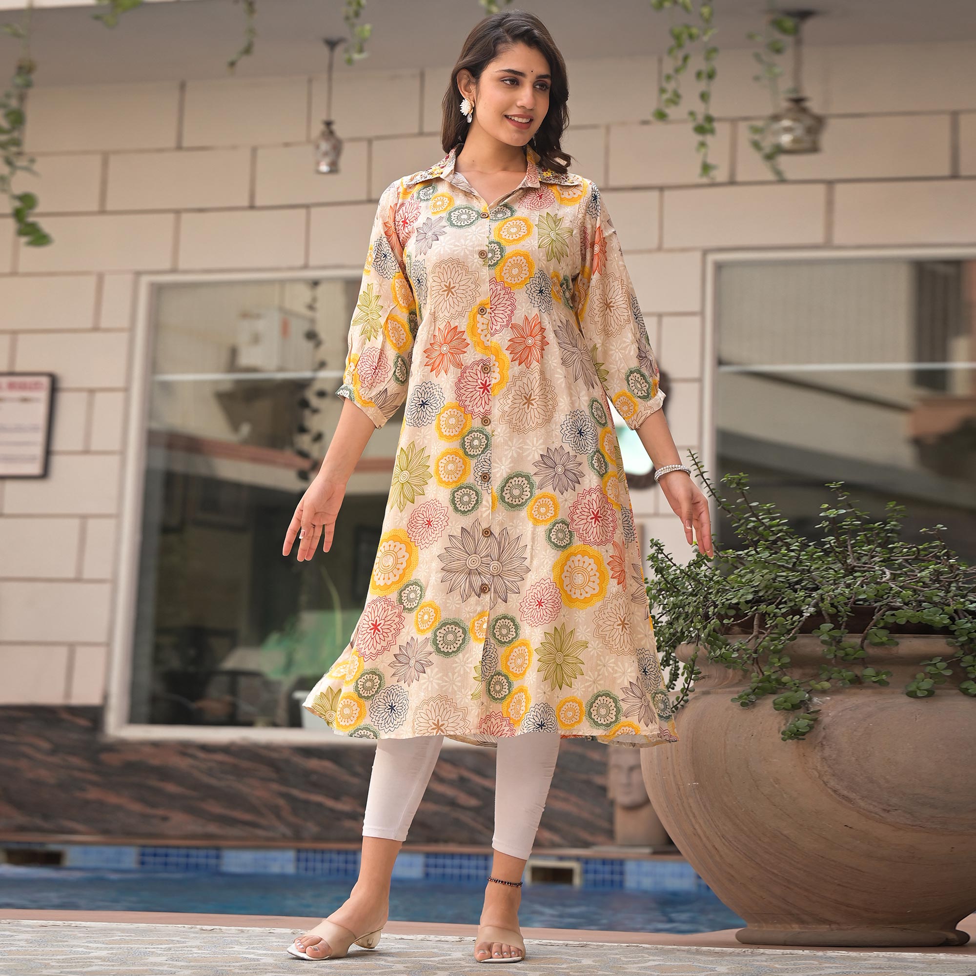 Peachmode Multicolor Floral Printed Muslin A-line Kurti Dress - view 2