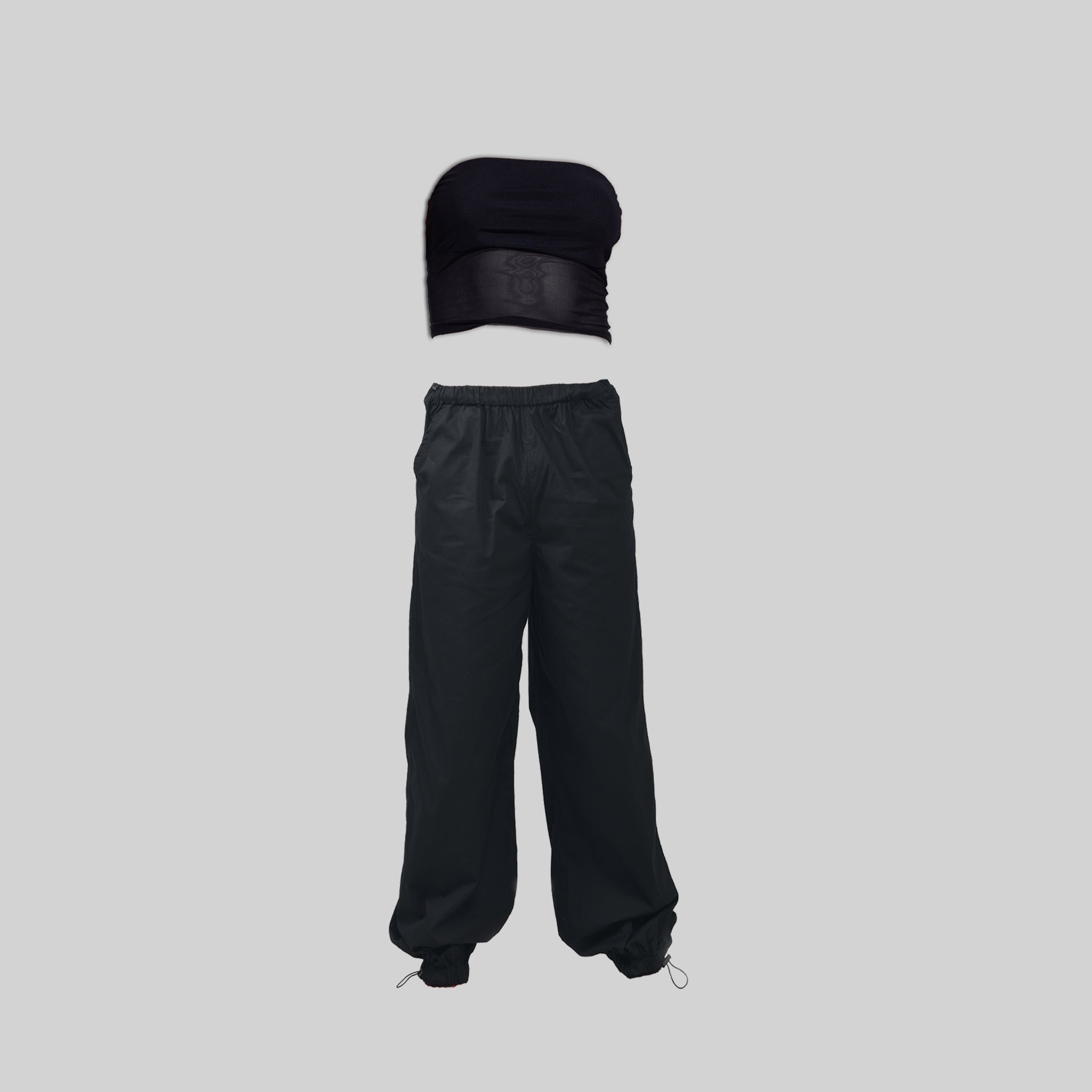 I Z F Black Tube Top & Black Parachute Pants