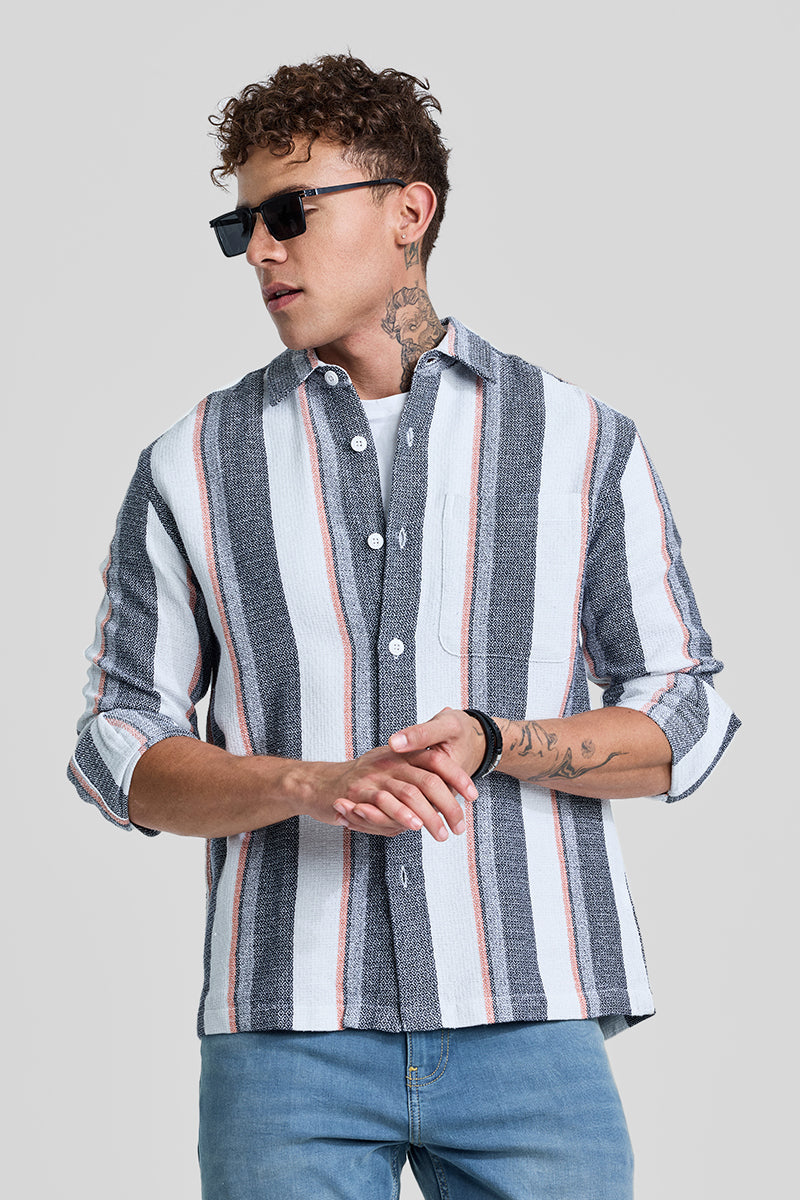 SNITCH Grey Stripes Box Fit Shirt