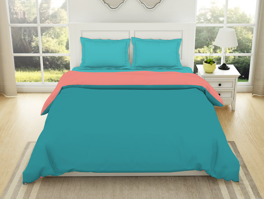 Solid teal coral – Spaces India Solid Teal/ Coral - Teal 100% Cotton Shell Double Quilt / AC Comforter - Everyday Essentials By Spaces