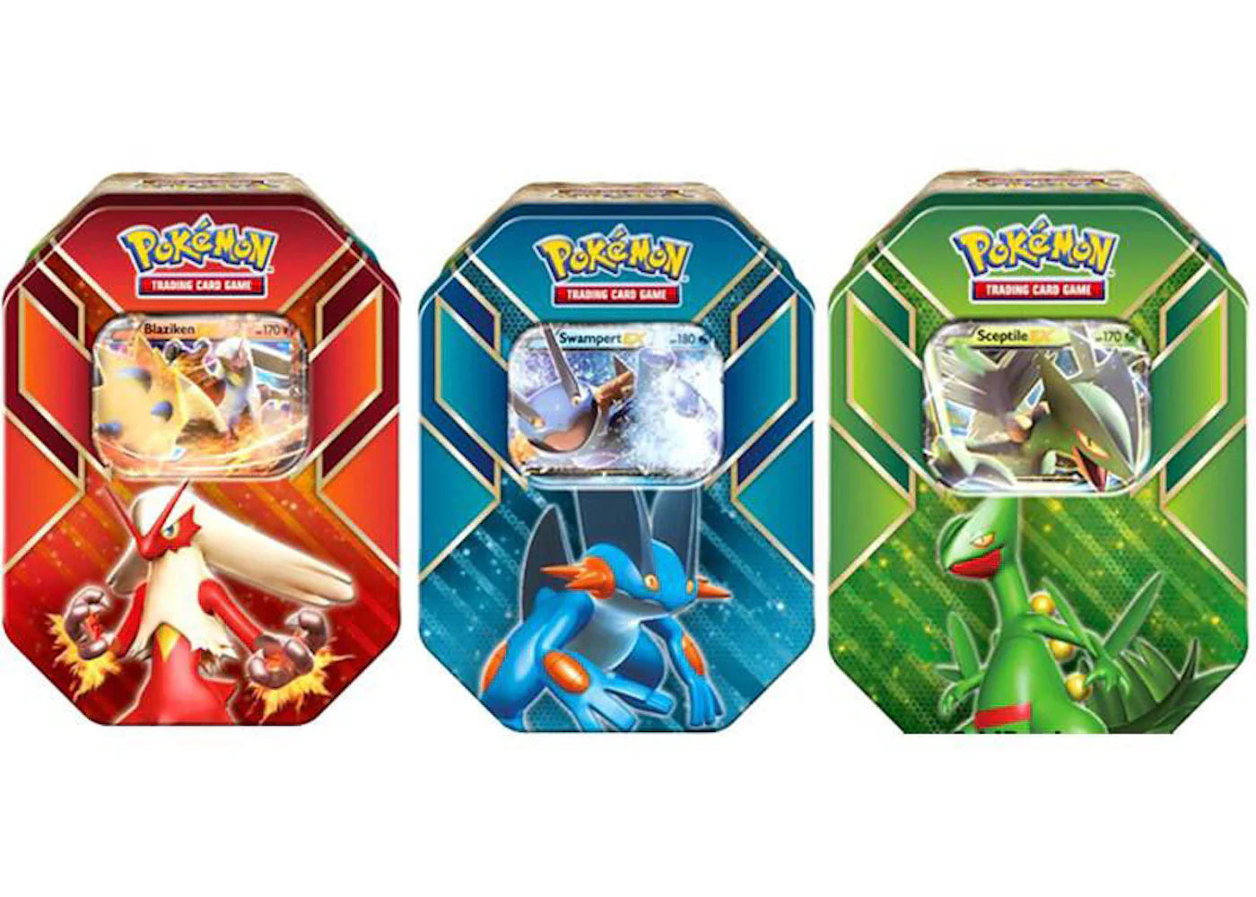 Pokémon 2015 Pokemon TCG Hoenn Power Tin Sceptile EX/Blaziken Ex/Swampert EX Lot