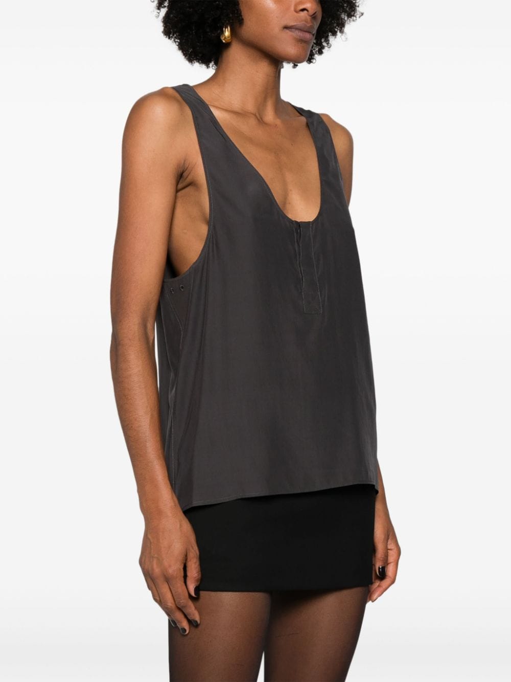 Saint Laurent Henley-neck silk tank top - view 2