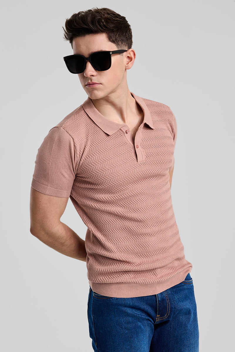 SNITCH Peach Knitted Polo T-Shirt