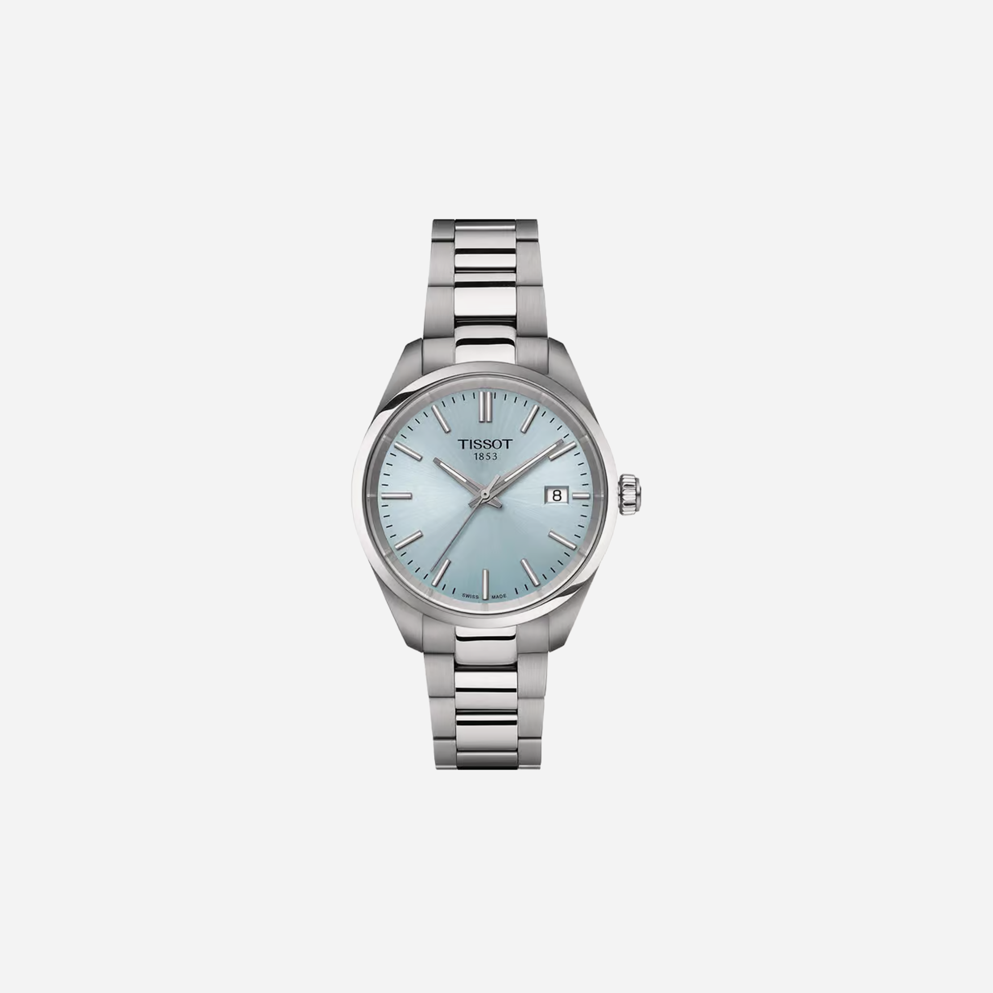 Tissot PR 100 Quartz Ice Blue Dial 34mm Grey Stainless Steel Bracelet Watch