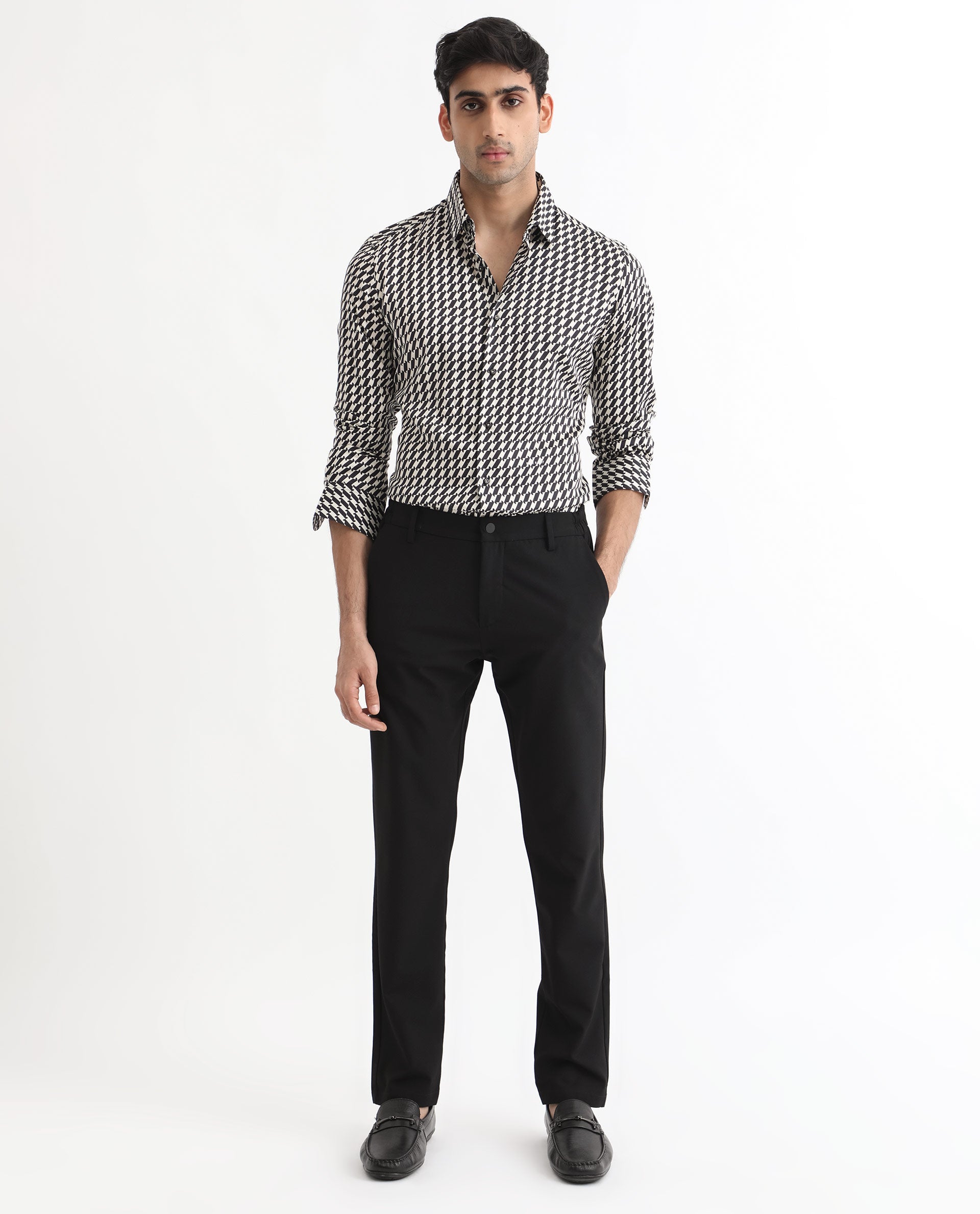 Rare Rabbit Men's Allin Black Cotton Modal Fabric Geometric Print Full Sleeves Shirt - view 12