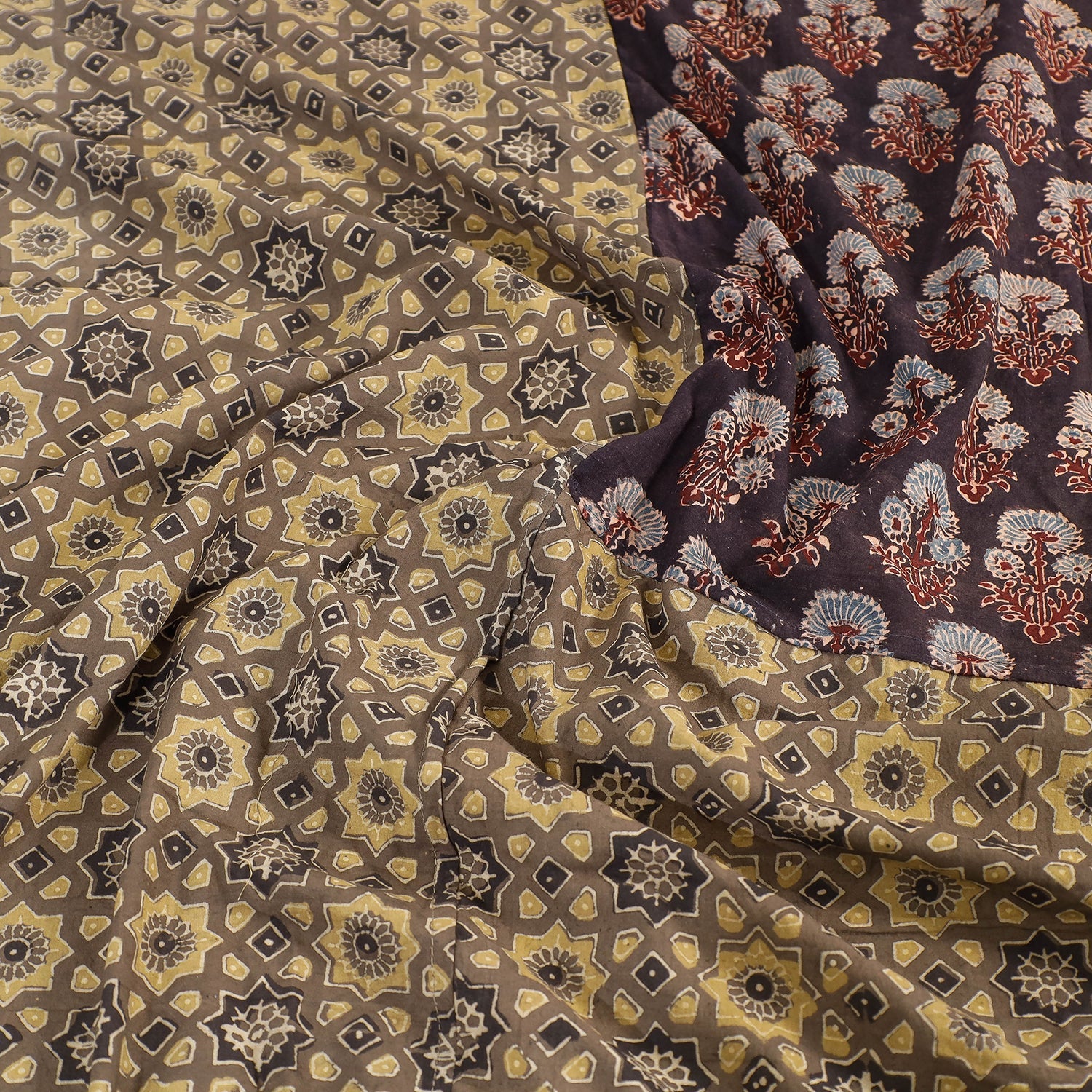 HAVELI CHRONICLES Brown - Ajrakh Patch Tukdi Kaam Cotton Double Bed Cover with Pillow Covers (109 x 86 in) - view 5