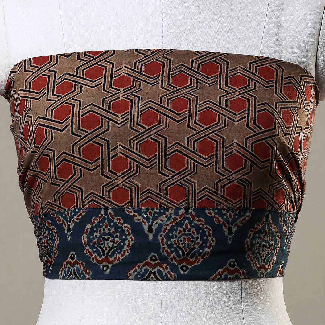 NOORI BAZAR Brown - Ajrakh Block Printed Cotton Blouse Piece - view 3