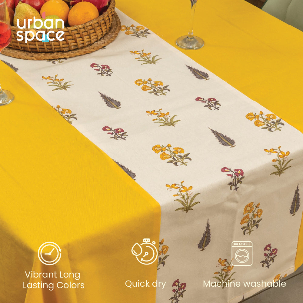 Urban Space Home Furnishing 100% Cotton Dining Table Cover, Table Cloth with Panelled design - High Garden Yellow - view 4