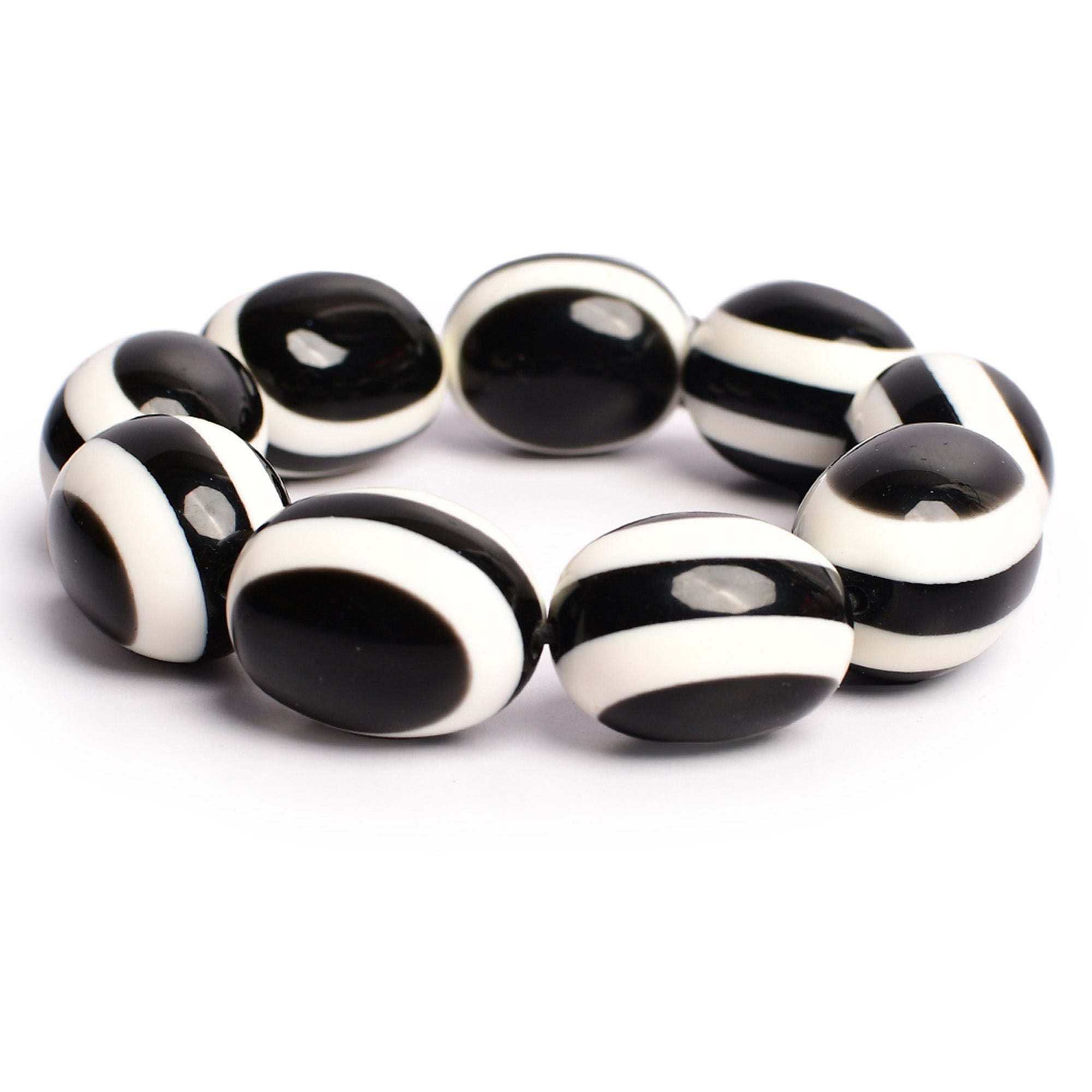 Black & White Stone Stretchable Bracelet by Bamboo Tree Jewels - view 6