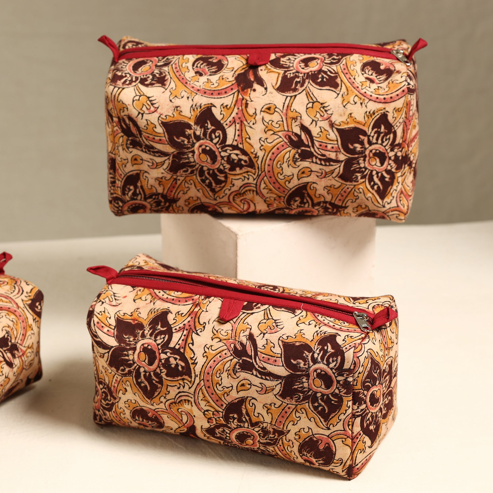 ITOKRI CRAFTS INITIATIVE Beige - Handmade Cotton Toiletry Bags (Set of 3) 20 - view 2