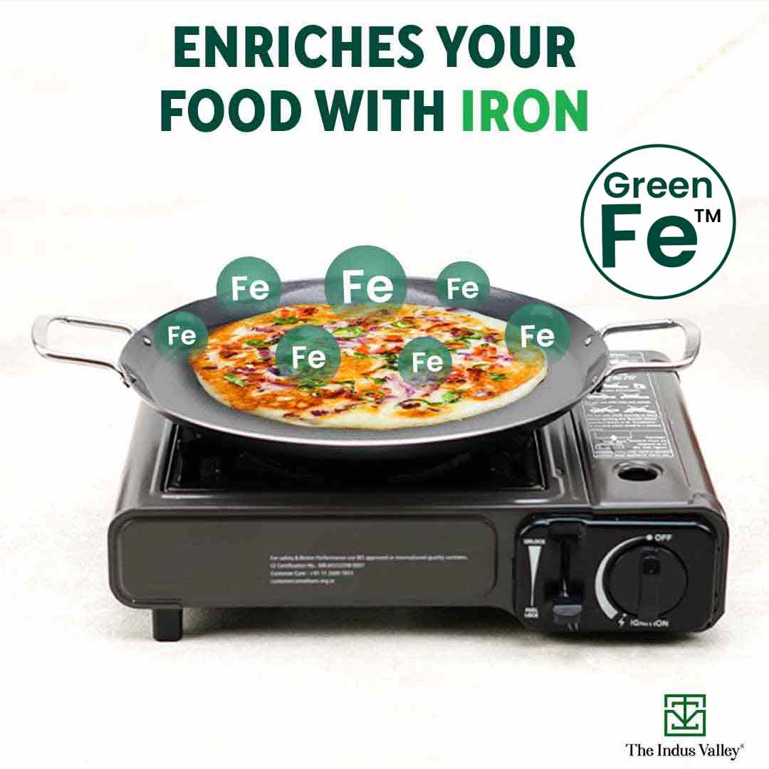 The Indus Valley 100% Pure Sheet Iron Tawa, 2 Handles, Seasoned, Toxin-free, Induction, 28.5cm, 1.7kg - view 6