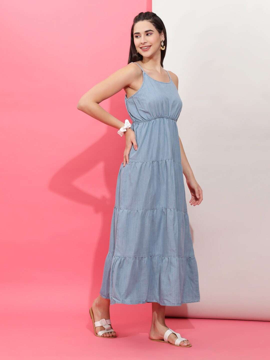 Freehand By The Indian Garage Co Women Tiered Denim Flare Dress - view 3