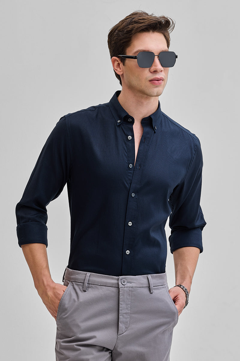 SNITCH Navy Solid Oxford Shirt