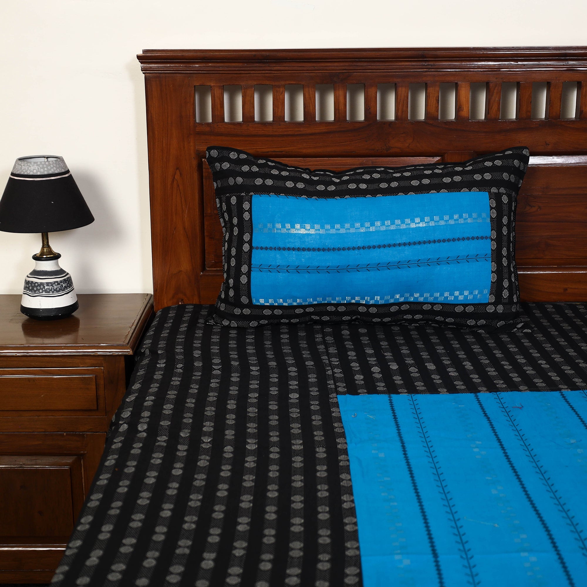 SOUTH KARGHA Black - Jacquard Patchwork Cotton Double Bed Cover with Pillow Covers (108 x 83 in) 10 - view 2
