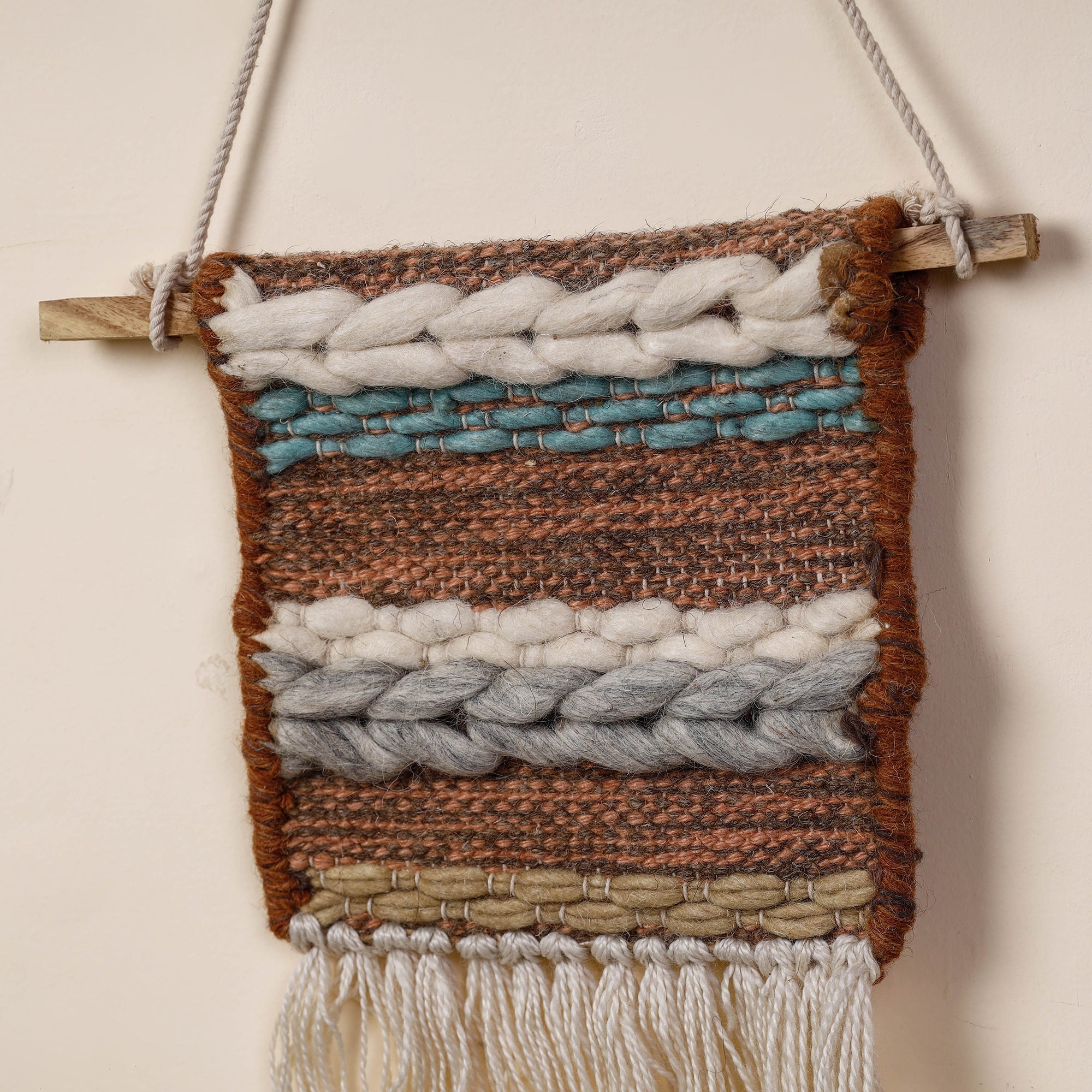 ITOKRI CRAFTS INITIATIVE Bhadohi Handwoven Wool Geometric Fringed Wall Hanging - view 2