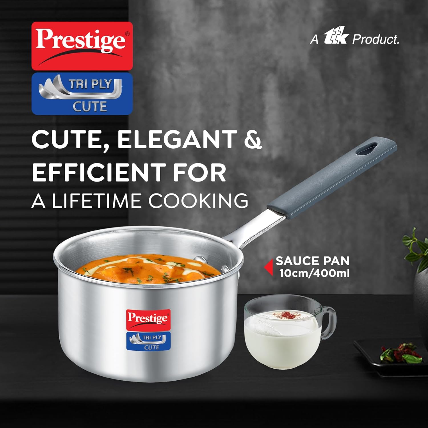 Prestige Tri-Ply Stainless Steel Cute Sauce Pan | 400 ML | Gas & Induction Compatible | Silver - view 2