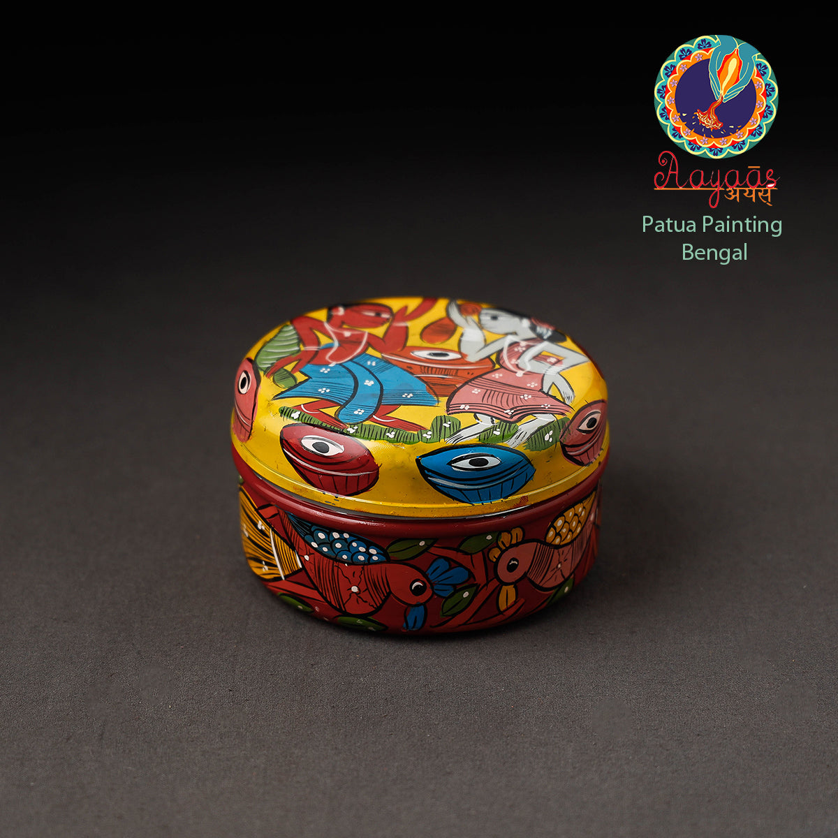 AAYAAS Bengal Patua Handpainted Stainless Steel Multi Utility Container