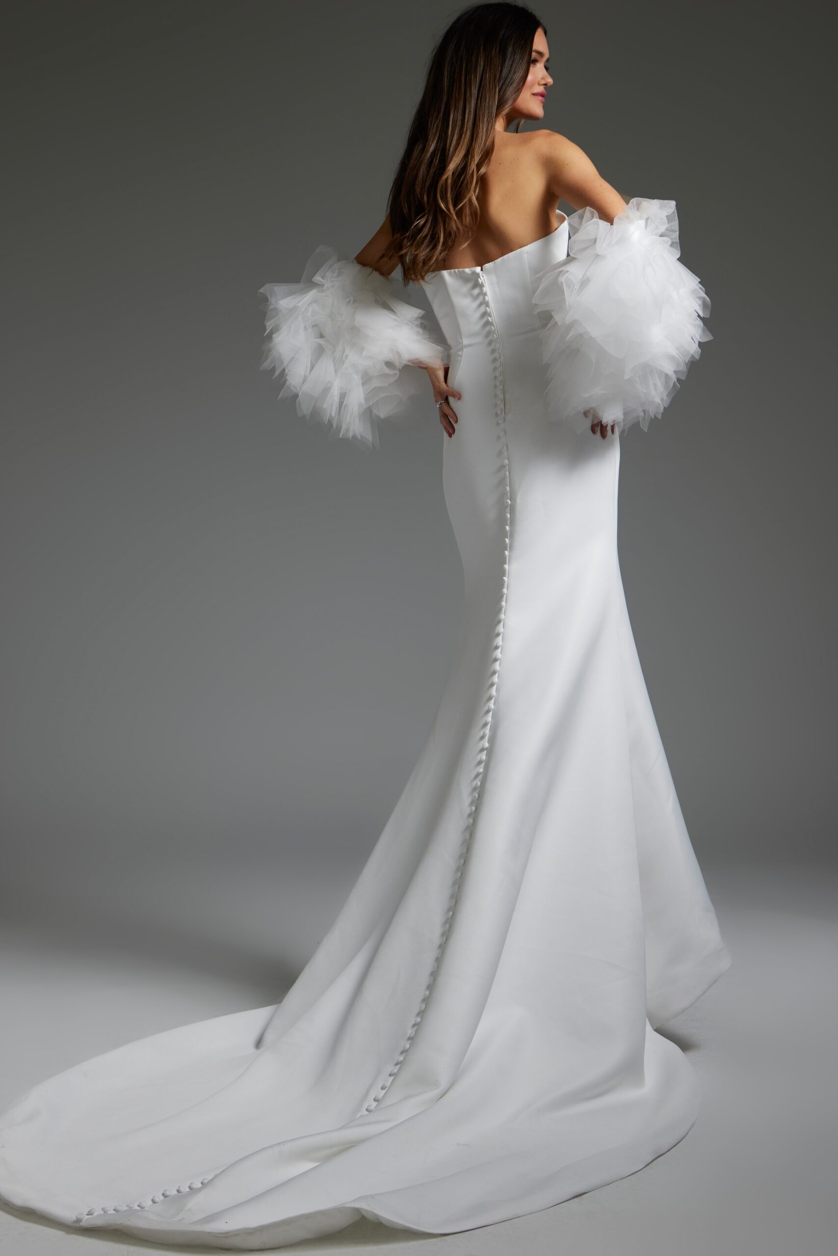 Jovani JB40601 Long Fitted Puff Wedding Dress - view 2