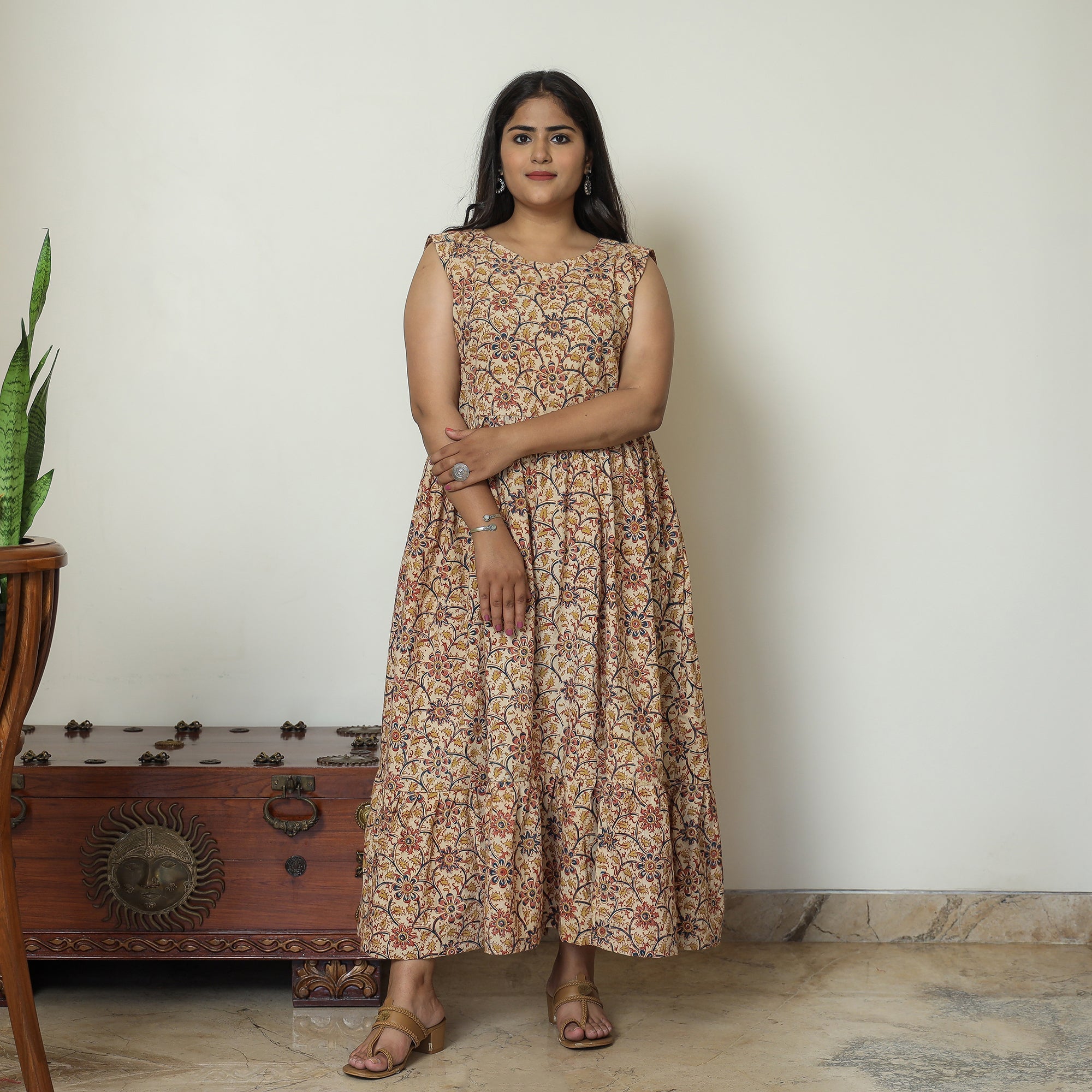 ITOKRI CASUALS Beige - Pedana Kalamkari Block Printed Cotton Tiered Dress 12 - view 2