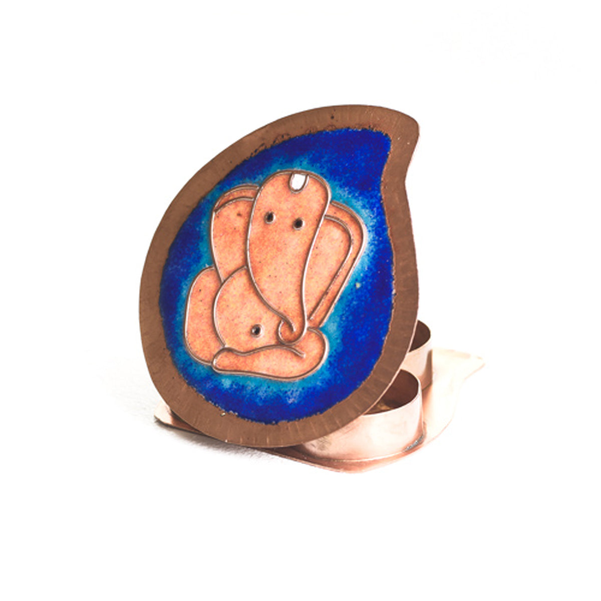 A Ganesha Plate, Kumkum and Agarbatti Holder Set in Copper Enamel by Ekibeki - Blue - view 4