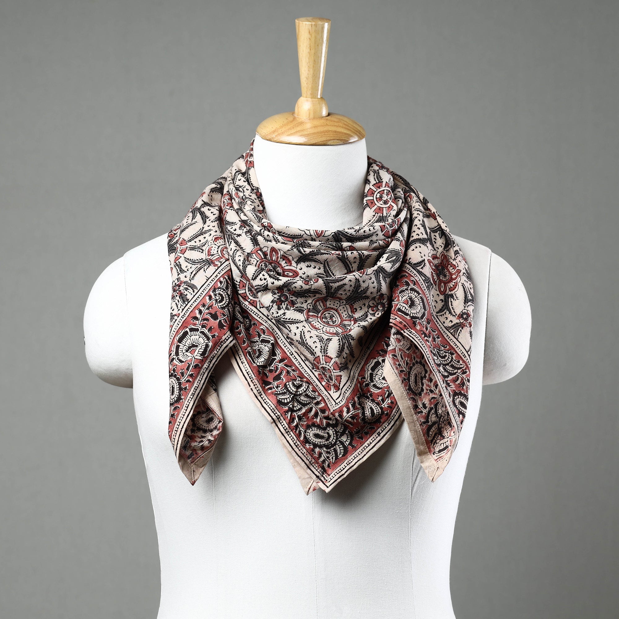 PITCHUKA SRINIVAS KALAMKARI PEDANA Beige - Pedana Kalamkari Block Printed Natural Dyed Cotton Scarf 91