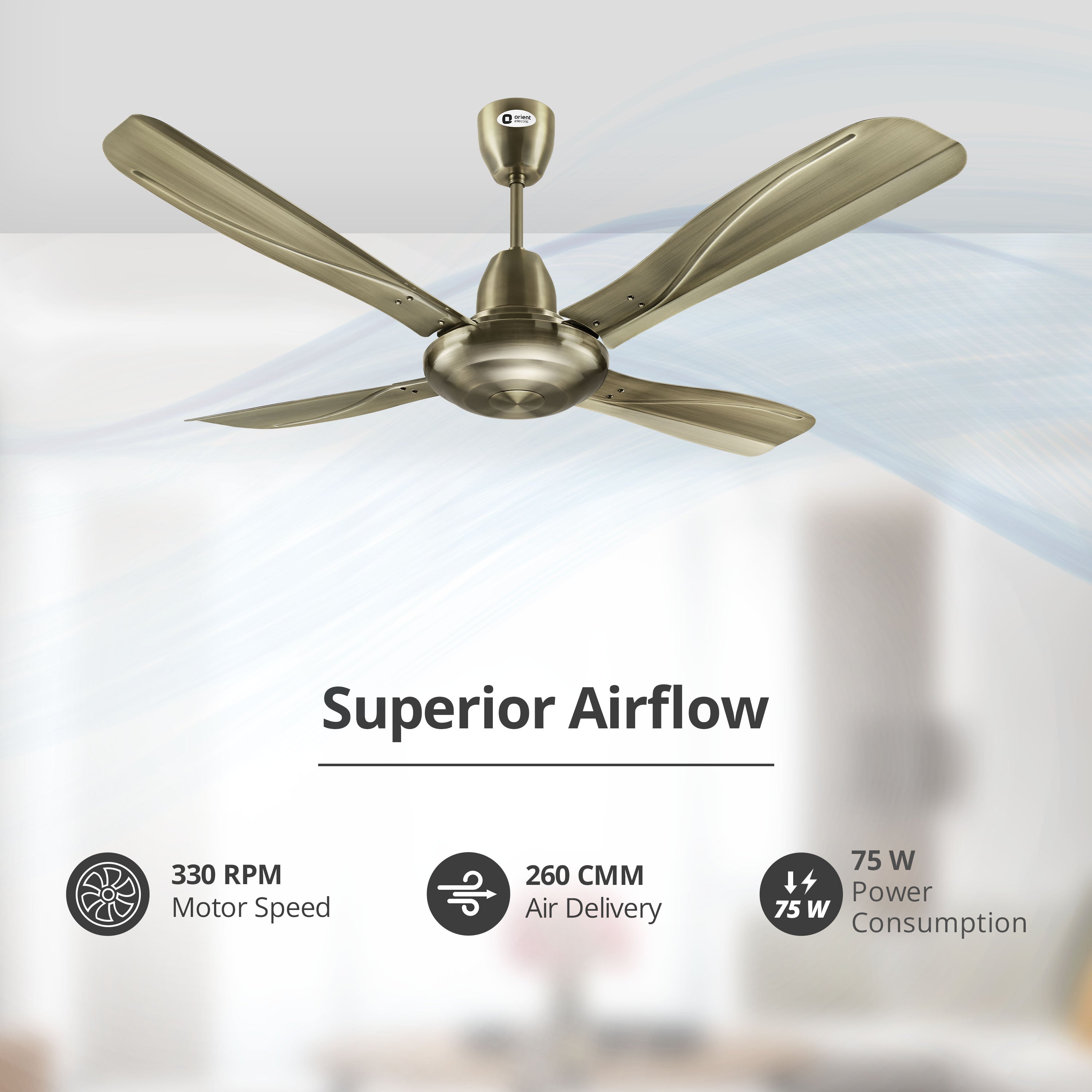 orientelectric Stallion 1320mm Wide Tipped and Electroplated Finish Blades Ceiling Fan - view 4