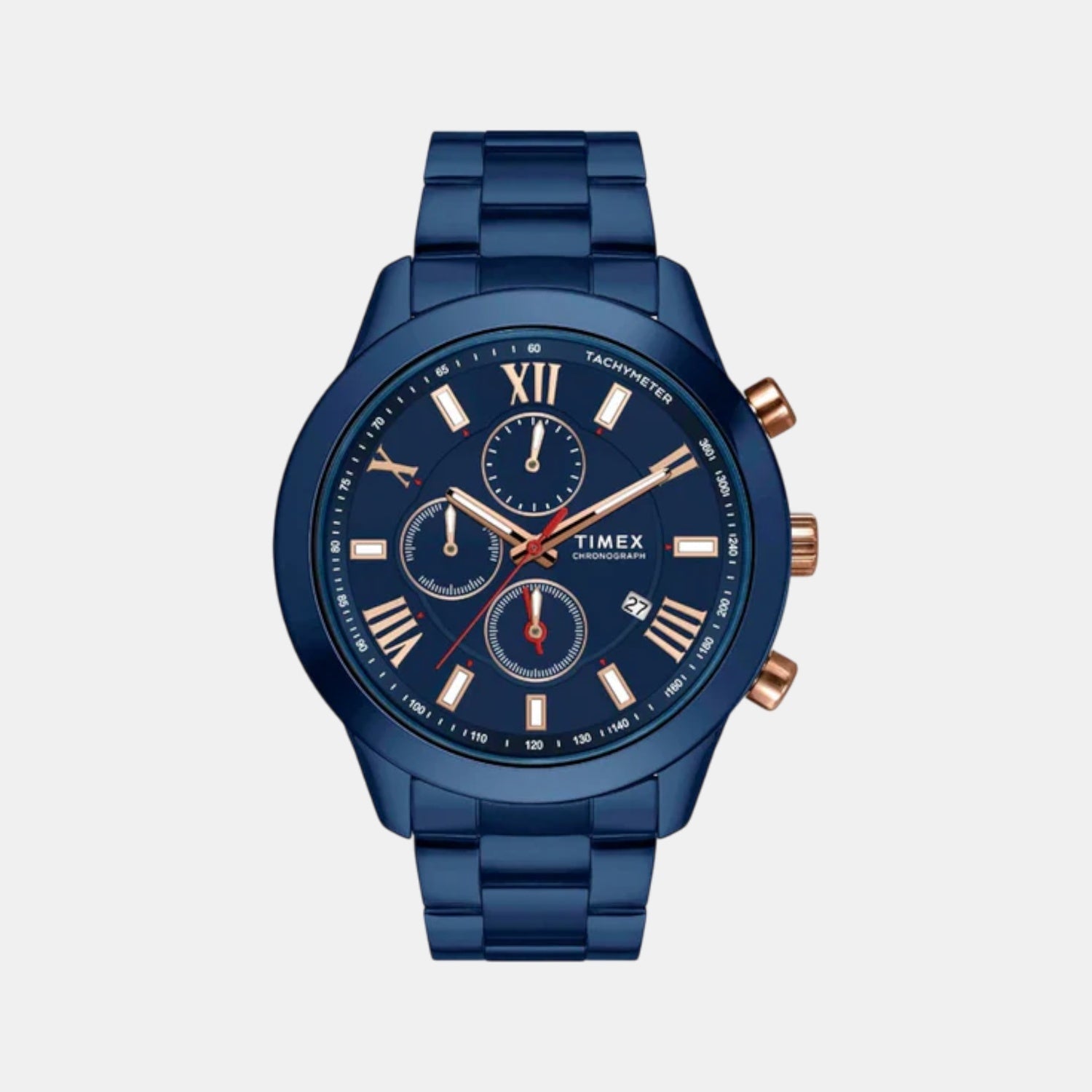 Timex Fashion Men Quartz Blue Dial Multi-Function Stainless Steel Watch TW0TG7626