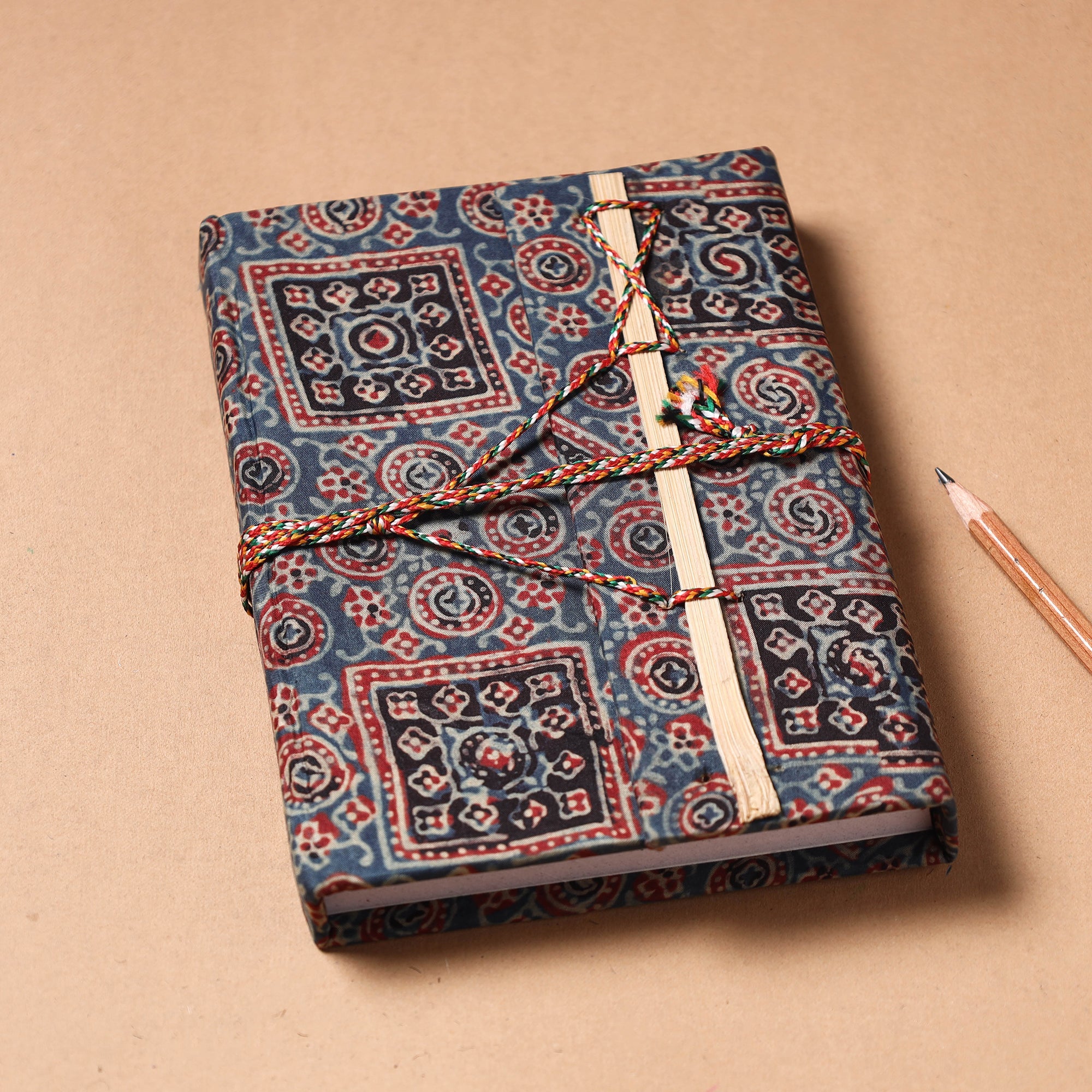 TARAGRAM Blue - Fabric Cover Handmade Paper Notebook with Thread Lock