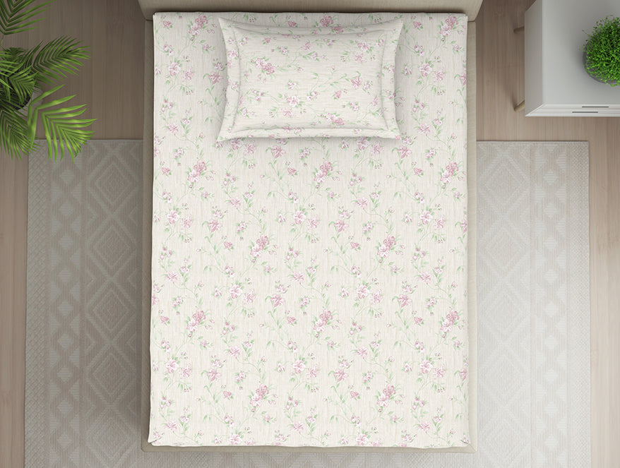 Spaces India Gloral Pink Polycotton Bedsheets Single Harmony - By Welspun - view 3
